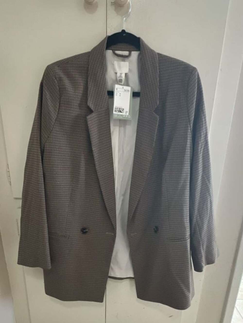 H&M Double-Breasted Blazer Size M Brown Houndstooth
